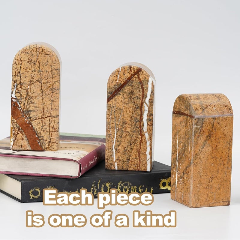 Koville Indian Natural Marble Bookends for Shelves, Decorative Book Ends, 7lbs Heavy-Duty Marble Book Holders, Bookshelf Apartment Decor for Normal Books/CD/Video Games(Rainforest Gold) - Image 5